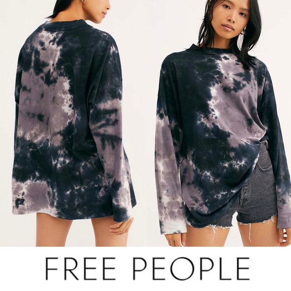Free People Be Free Tie Dye Tee size XS Charcoal Combo - Picture 1 of 9